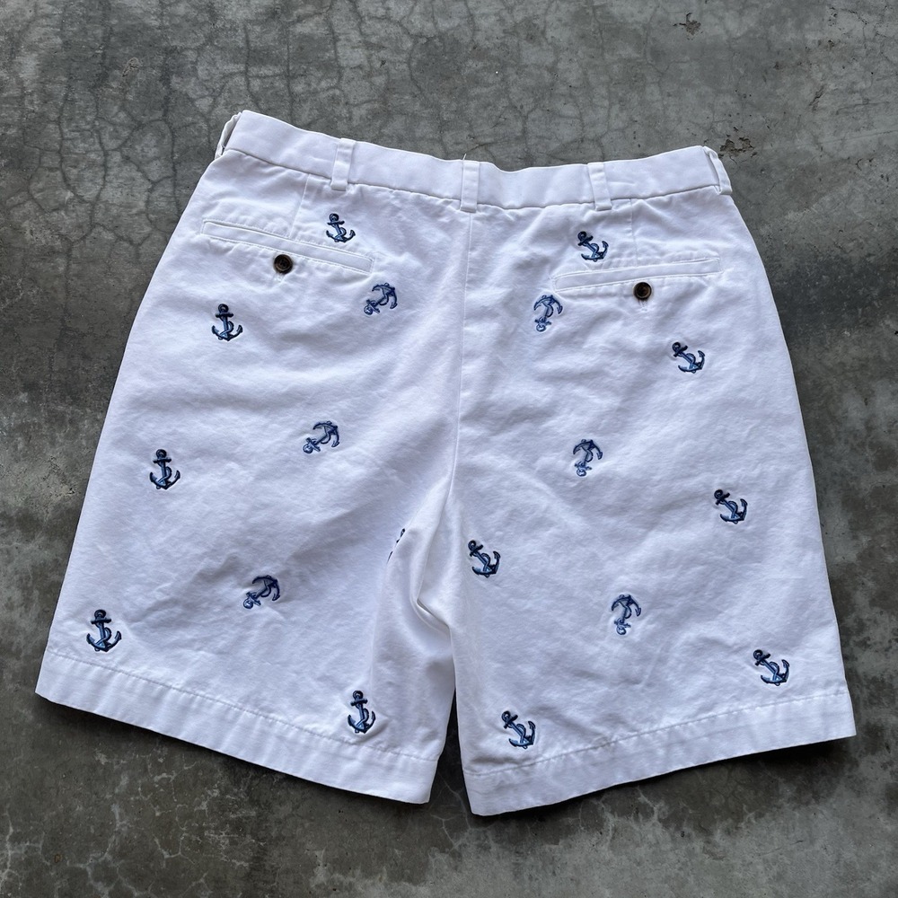 Brooks Brothers 346 All Over Print Anchor White Chino Dress Shorts Above Knee 35 - Picture 5 of 6
